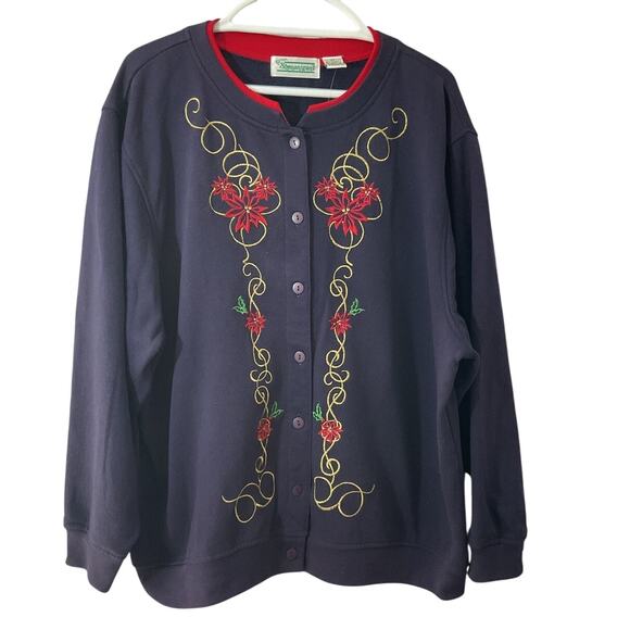 Vintage Shenanigans 2X Fleece Poinsettia Cardigan Excellent - Picture 1 of 6